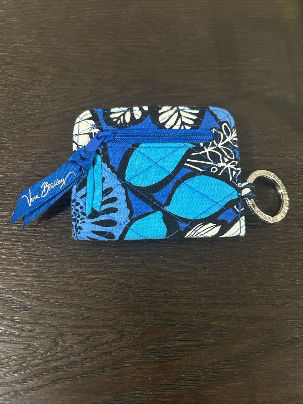 Vera Bradley Blue Floral Quilted Key Ring Card Wallet
